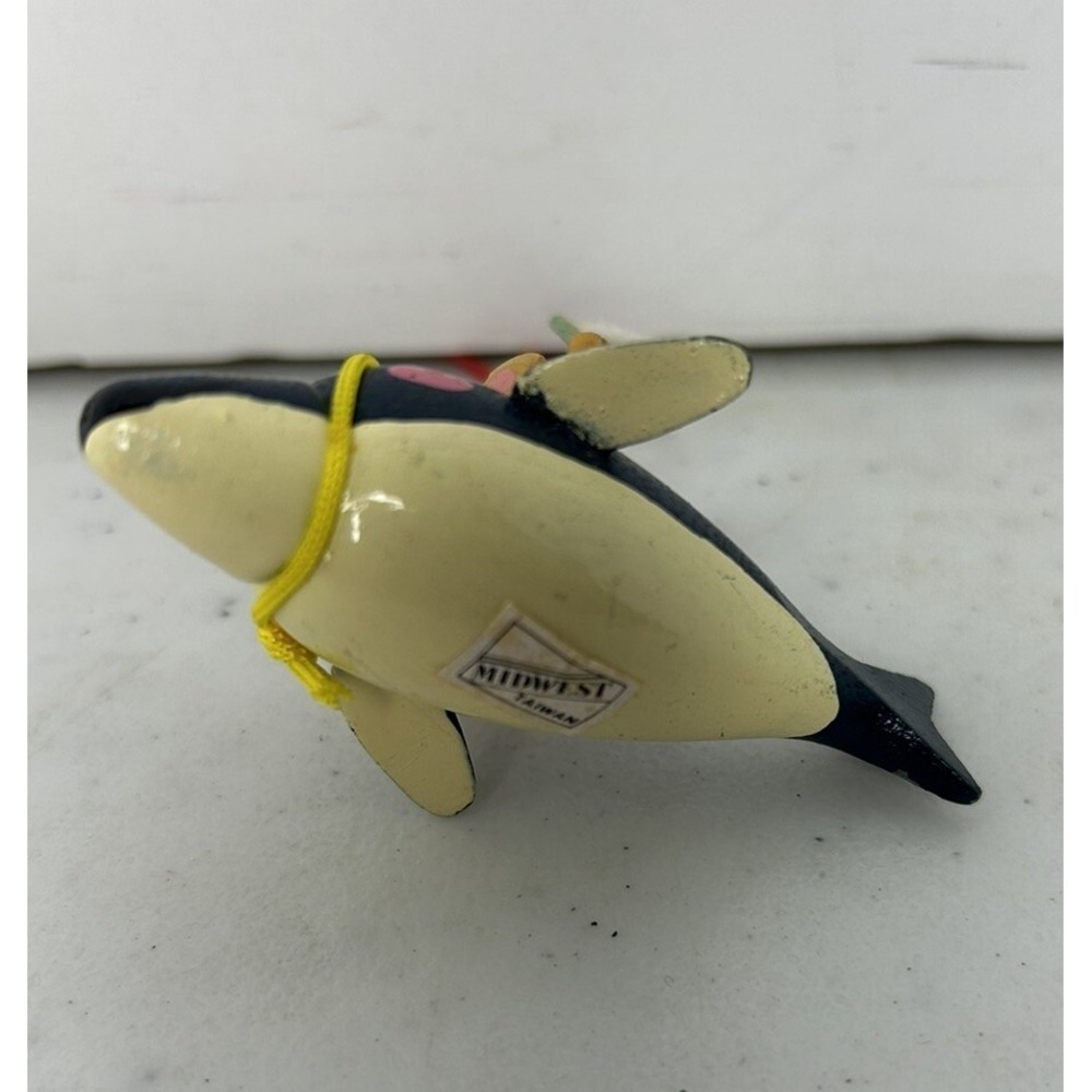 Miniature Wooden Christmas Ornament Bear‎ on Dolphin - Picture 4 of 4